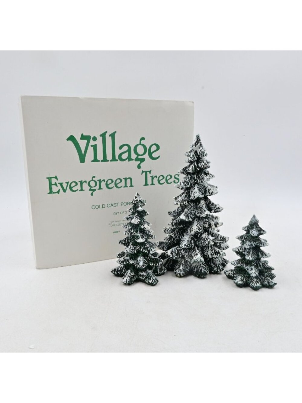 Department 56 Village Evergreen Trees Set of 3 Cold Cast Porcelain 5205-1 Box